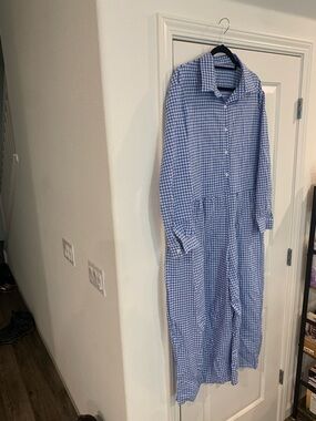 Blue Gingham Wide-Leg Jumpsuit - size 14